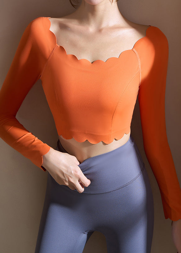 Orange Ruffled Patchwork Yoga Top