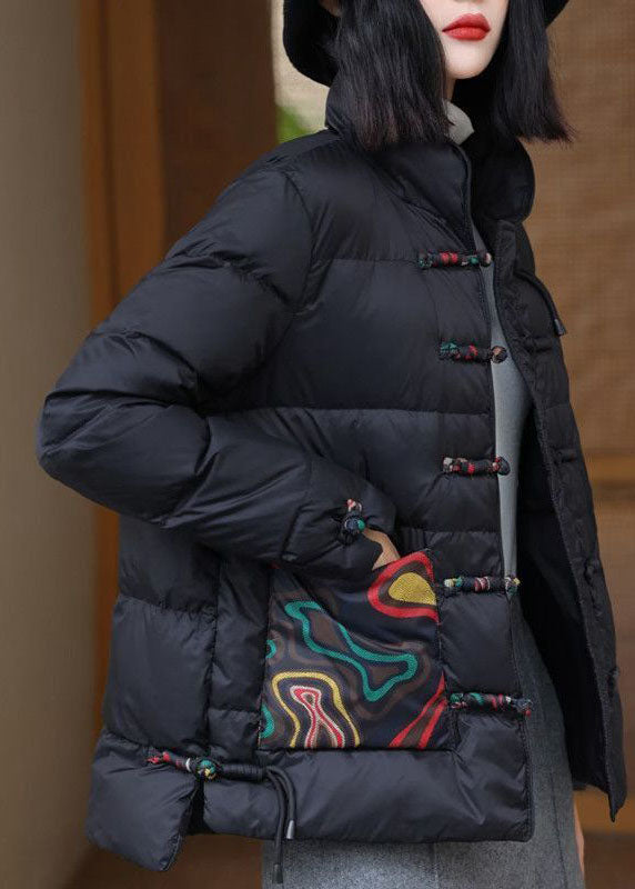 Black Stand Collar Pockets Print Duck Down Canada Goose Jacket Winter
