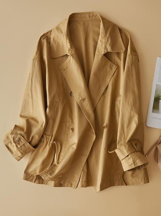 100% Natural Fabric Color Windbreaker Long Sleeve Coat in One-size