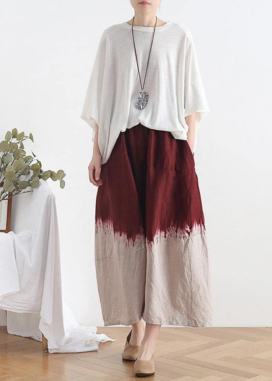 New Retro National Style Skirt Pants Red Gradient Loose Large Size Cotton and Linen Pants
