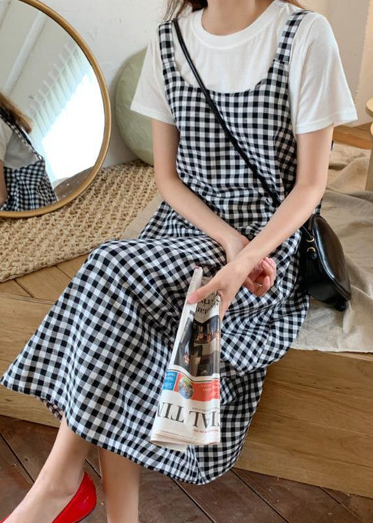 Simple Plaid Cotton Clothes for Spaghetti Strap Maxi Summer Dress