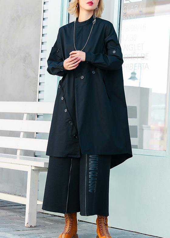 Boutique Medium Length Stand Collar Coats Black Asymmetric Coats