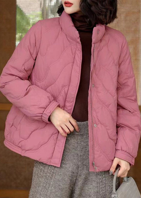 Pink Original Duck Down Jacket in Winter Stand Collar Zip Up Winter