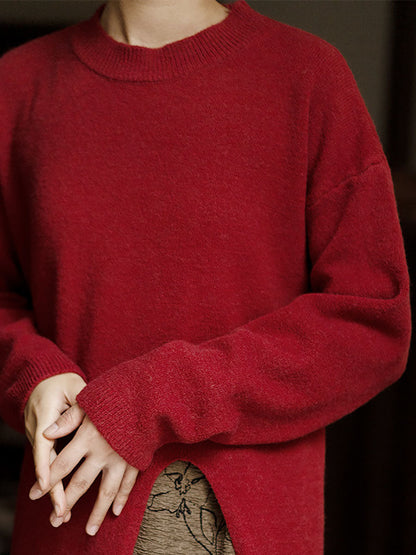 Winter Artsy Split Hem Long Sweater Dress