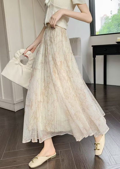 Apricot Print Elastic Waist Chiffon Skirts Summer