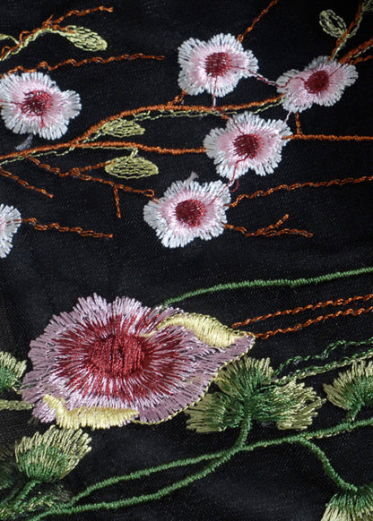Black Embroidered Elastic Waist Tulle Skirt Summer