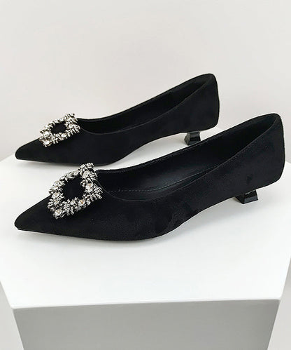 Black Comfy Splicing Kitten Shoes Pointed Toe