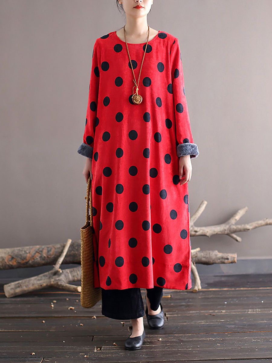 Winter Artsy Dot Corduroy Warm Long Dress