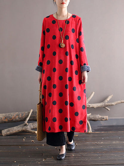 Winter Artsy Dot Corduroy Warm Long Dress