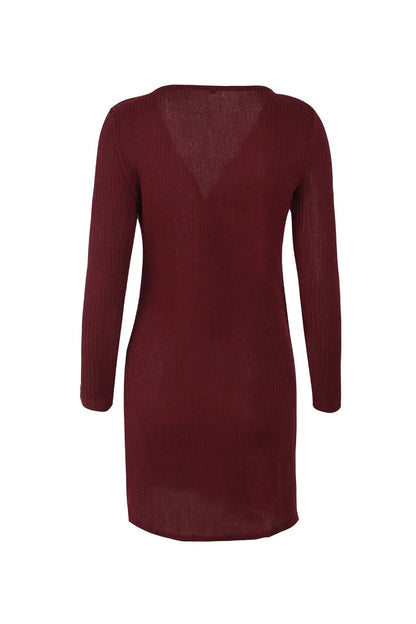 Color V Neck Wrap Sweater Dress