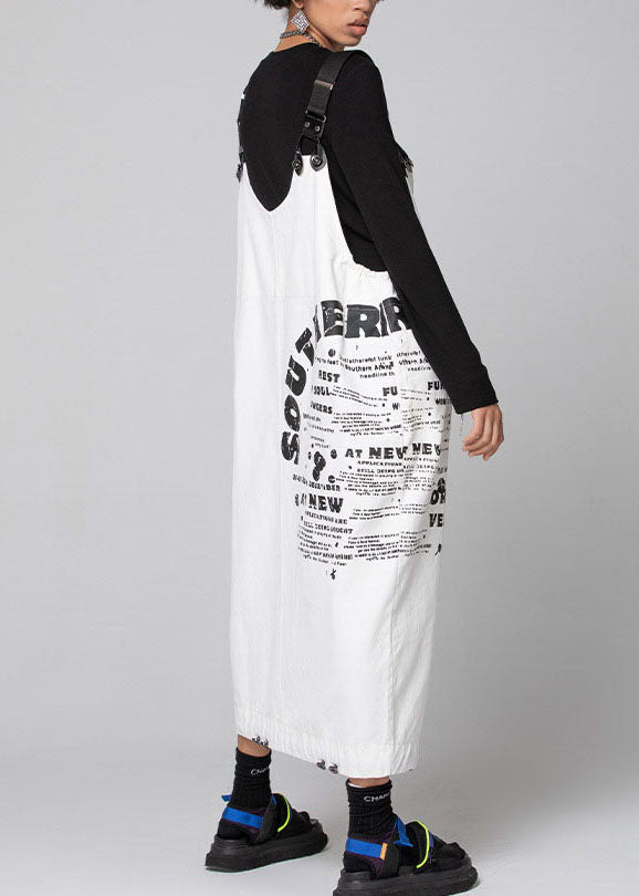 White Graphic Denim Drawstring Dresses