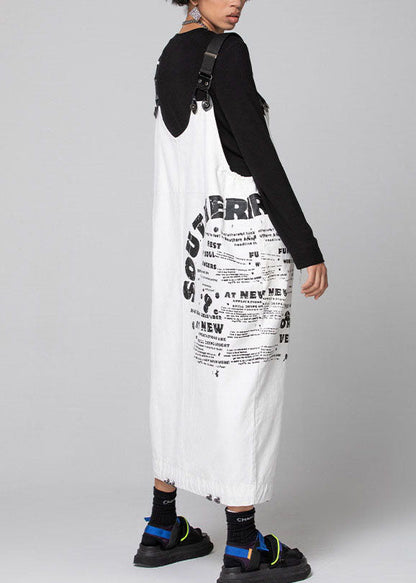 White Graphic Denim Drawstring Dresses