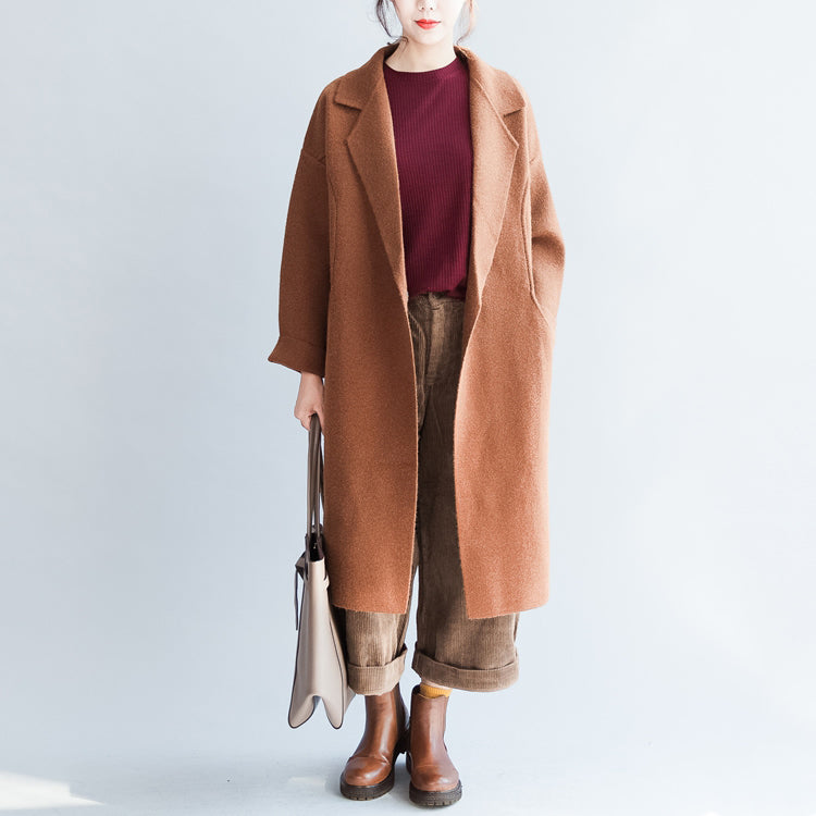 Brick Red Long Woolen Coats Oversized Winter Cardigans Jackets