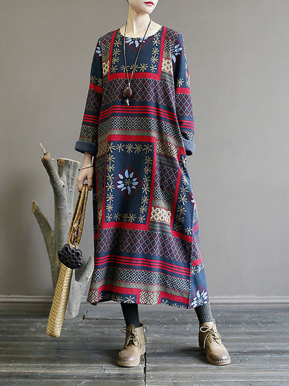 Winter Pocket Print Loose Dress