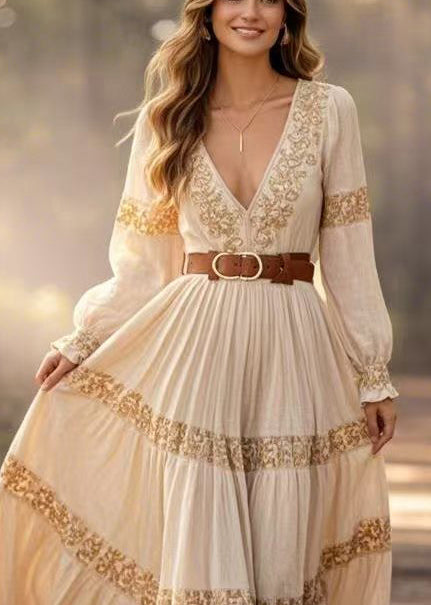 White Cinched Print Exra Large Hem Cotton Dress Spring