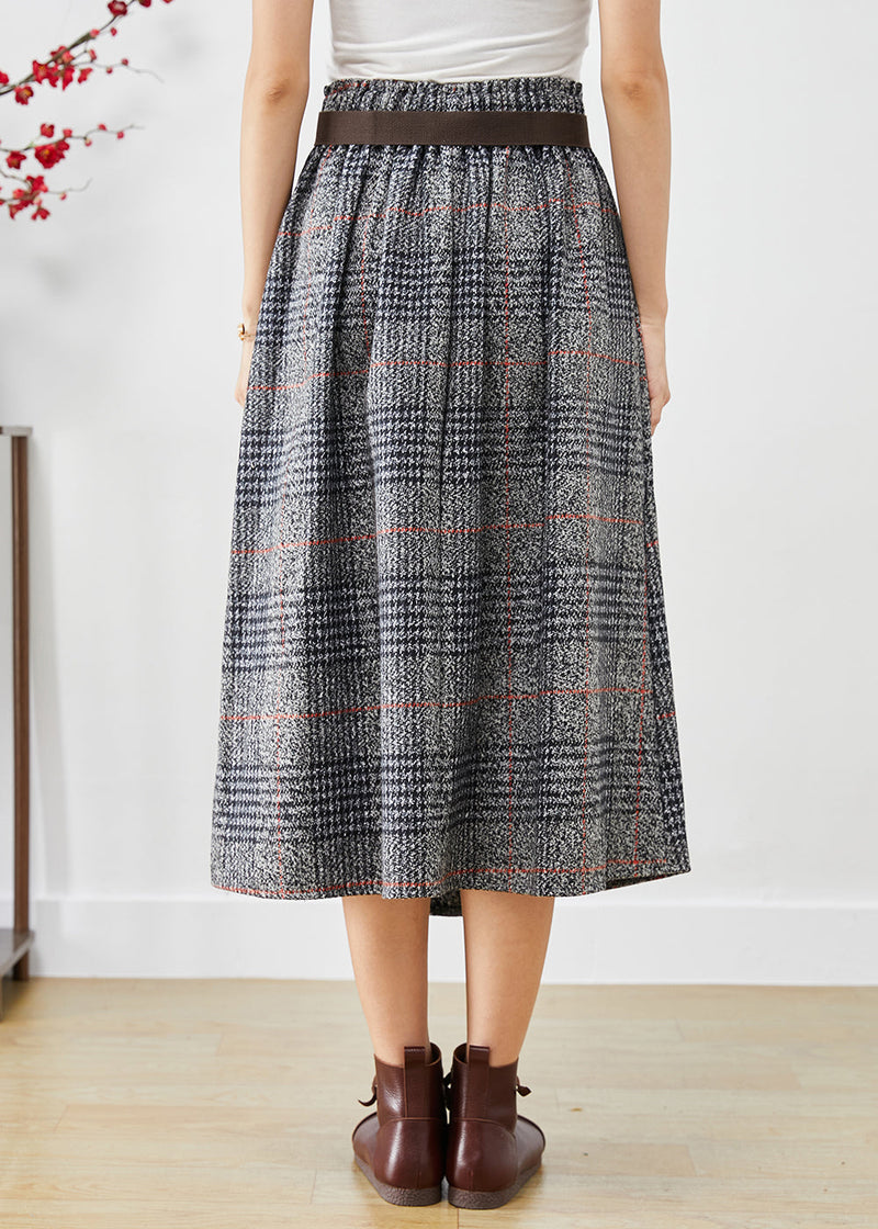 Grey Asymmetrical Plaid Woolen a Line Skirts Fall