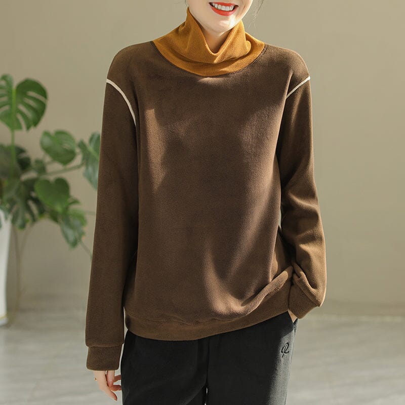 Winter Patchwork Loose Warm Fleece Sweater