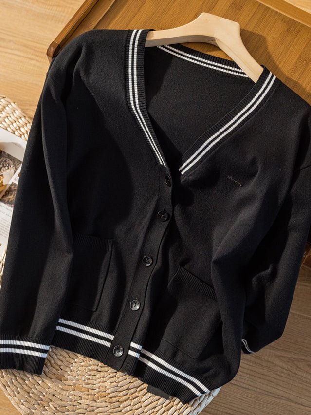 Knitwear Thin Section Literary Retro Wild Loose Striped Jacket in One-size