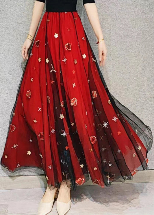 Red Heart Sequins Exra Large Hem Tulle Skirts Spring