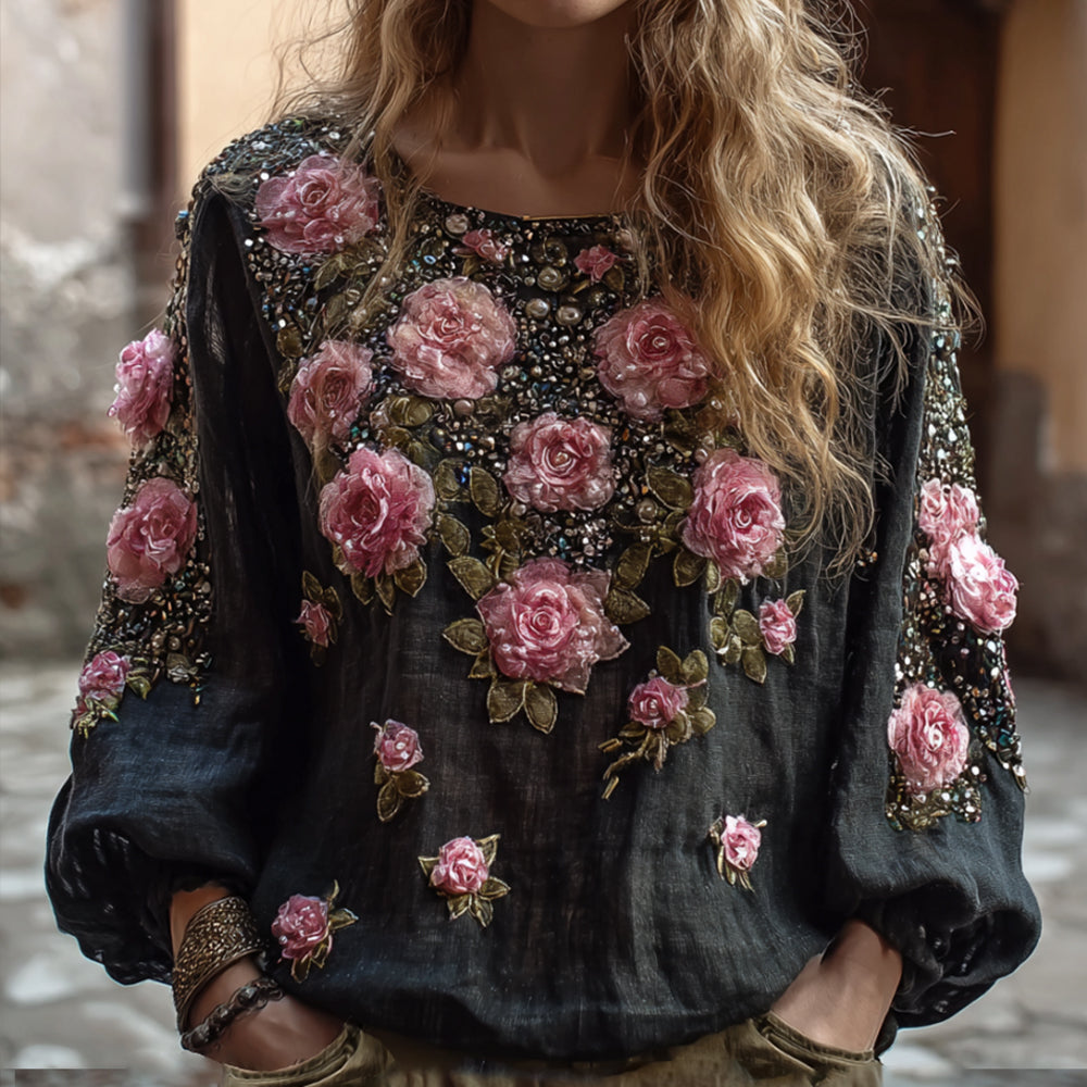 Bohemian Style Casual Embroidered Flower Long-sleeved Shirt elevenforest