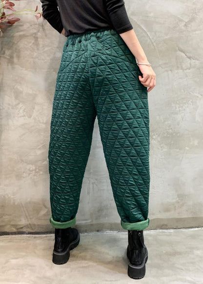 Blackish Green Cotton Filled Crop Pants High Waist