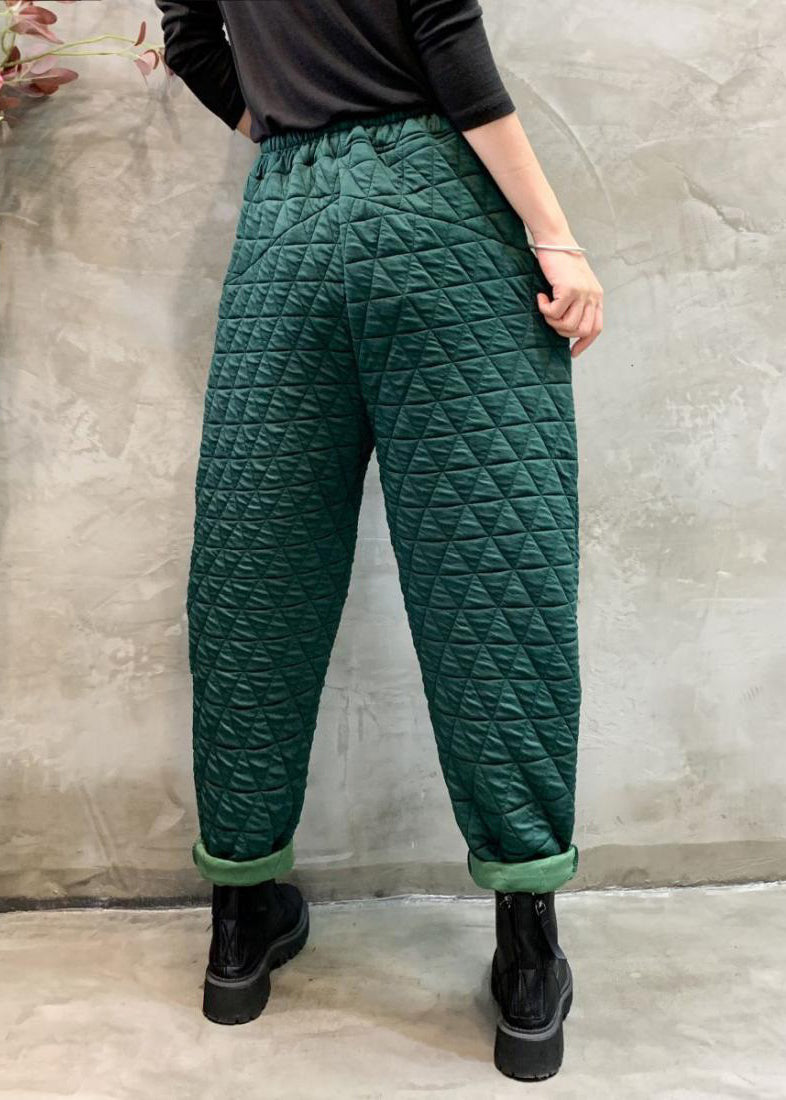Blackish Green Cotton Filled Crop Pants High Waist
