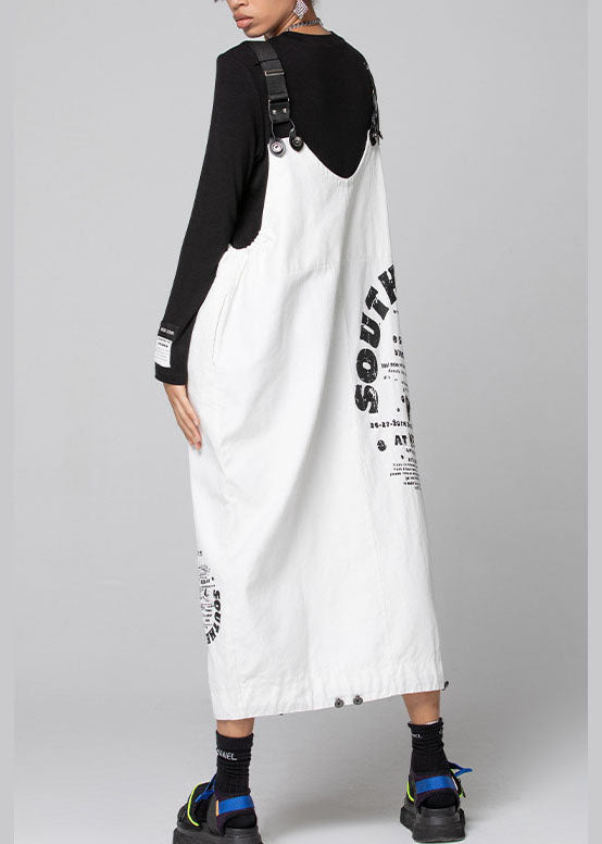 White Graphic Denim Drawstring Dresses