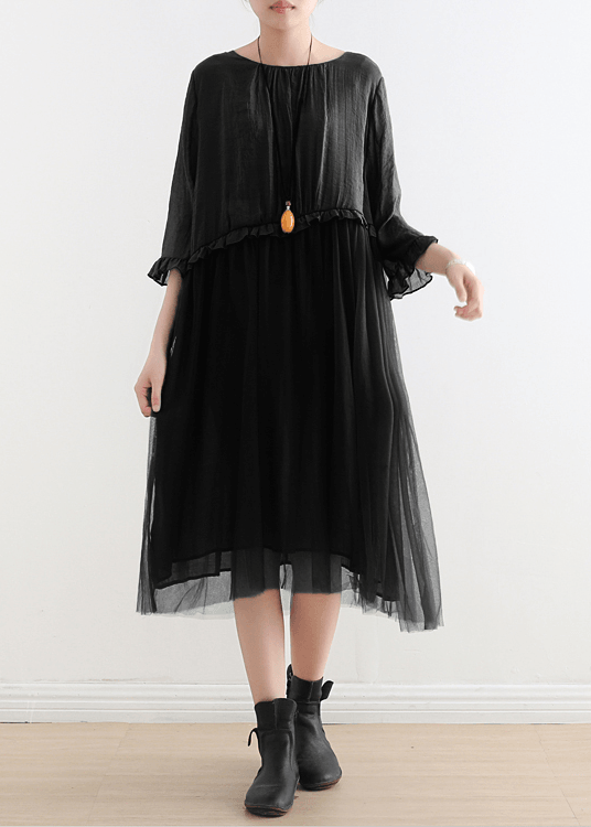 Black Tull Maxi Dresses Patchwork Chiffon Summer Dresses-limited Stock