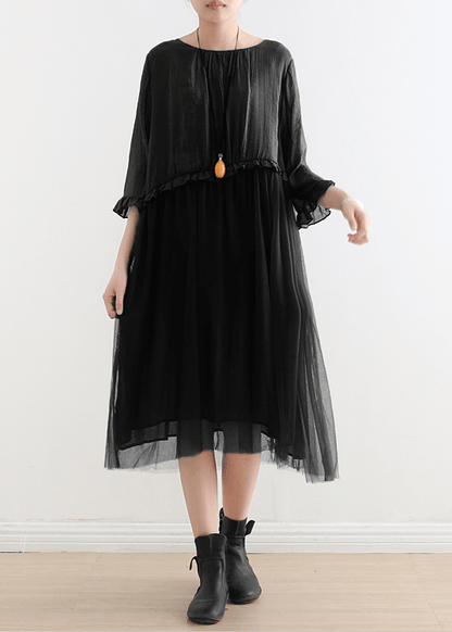 Black Tull Maxi Dresses Patchwork Chiffon Summer Dresses-limited Stock