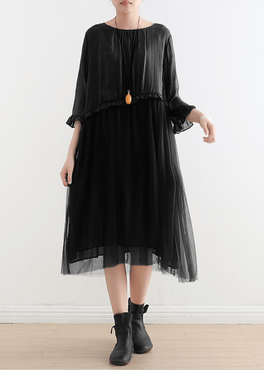 Black Tull Maxi Dresses Patchwork Chiffon Summer Dresses-limited Stock
