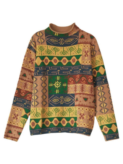 Half-high Collar Cotton Colorblock Autumn Sweater