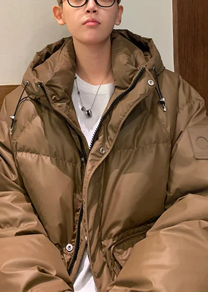 Loose Coffee Hooded Pockets Duck Down Down Coat Winter