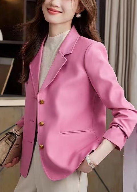 Pink Notched Metal Buttons Jackets Spring