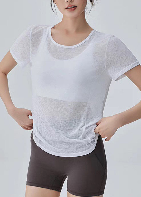 White O-neck Backless Short Sleeve Thin Yoga Tops
