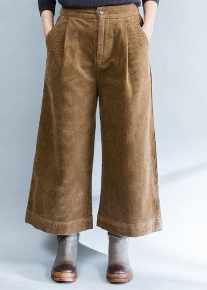 Brown Stylish Warm Cotton Corduroy Wide Leg Pants Trousers