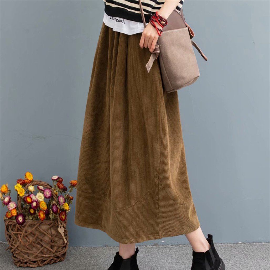 Cozy Autumn Retro Corduroy Loose Skirt