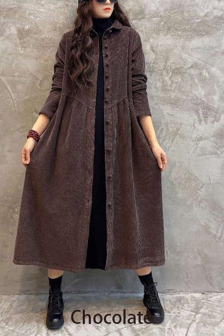 French Blackish Green Corduroy Coats Inspiration Thick Cinched Coats ( Limited Stock)