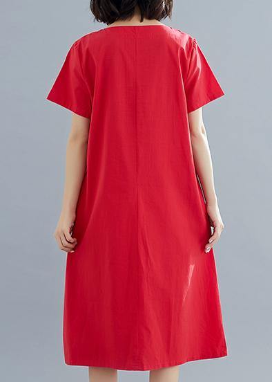 100% Red Cotton Long Shirts Stylish Inspiration Prints Summer Dresses
