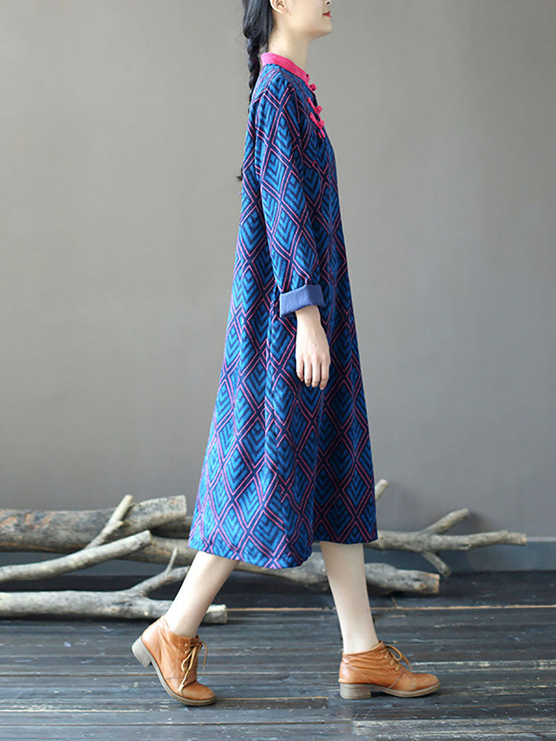 Winter Rhomboids Frog Spliced Long Dress