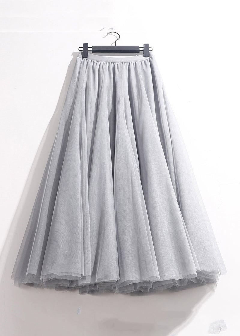 Loose Grey Elastic Waist Tulle Skirts Summer