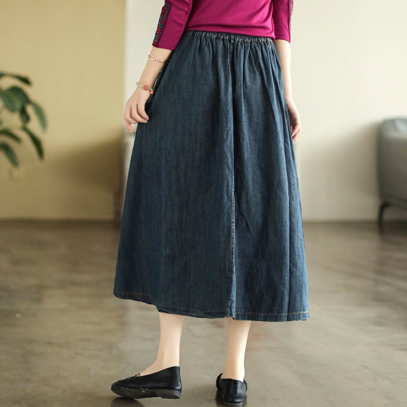 Cozy Cotton Denim Retro A-line High Waist Skirt