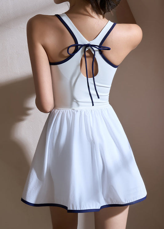 White U Neck Hollow Out Tennis Dress Workout Summer