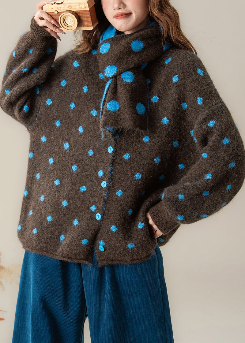 Blue Dot Cozy Scarf Knit Coats O-neck