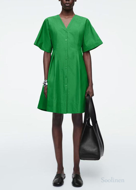 Grass Green V Neck Cotton Work Dress Summer