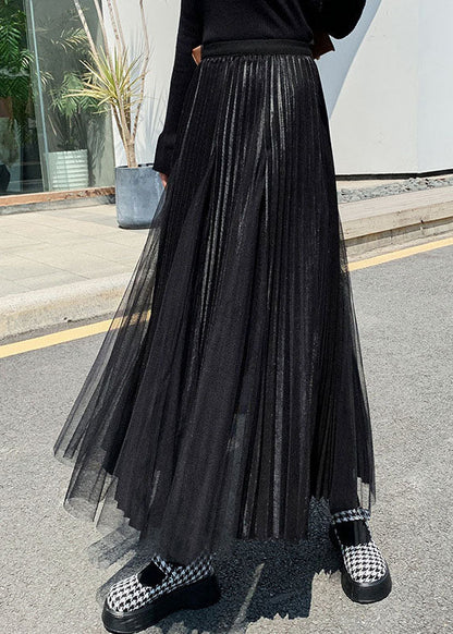 French Black Patchwork Tulle Skirts Spring