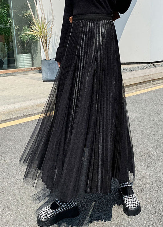 French Black Patchwork Tulle Skirts Spring