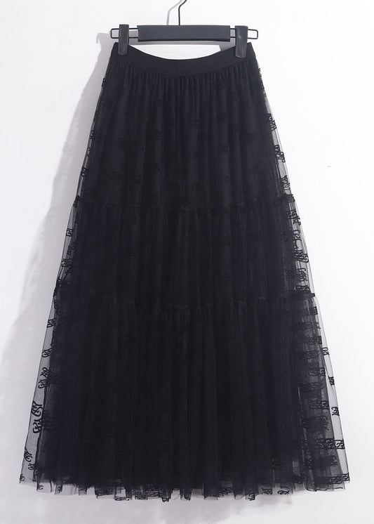 New Black Pleated Tulle Skirt High Waist