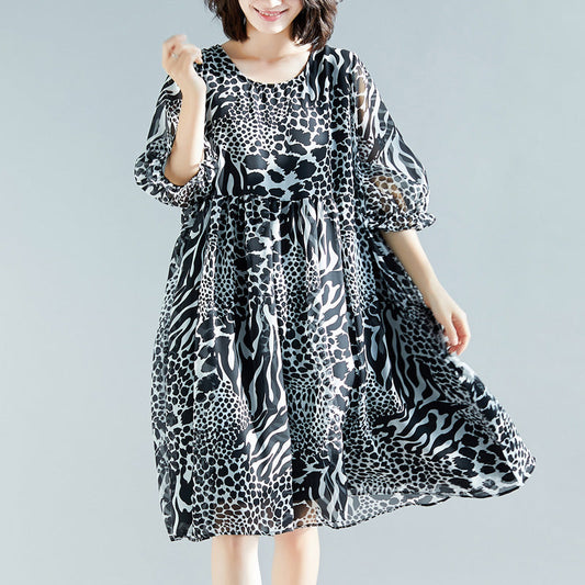 Classy Prints Chiffon Long Shirts Design O Neck Dresses Cotton Summer Dresses