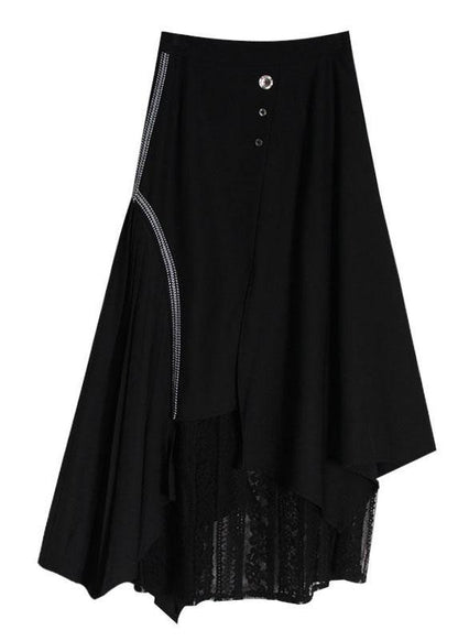 French Black Asymmetrical Besign Summer Patchwork Lace Skirts