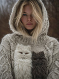 Cute Fuzzy Cats Embroidered Cozy Hooded Sweater artswardrobe